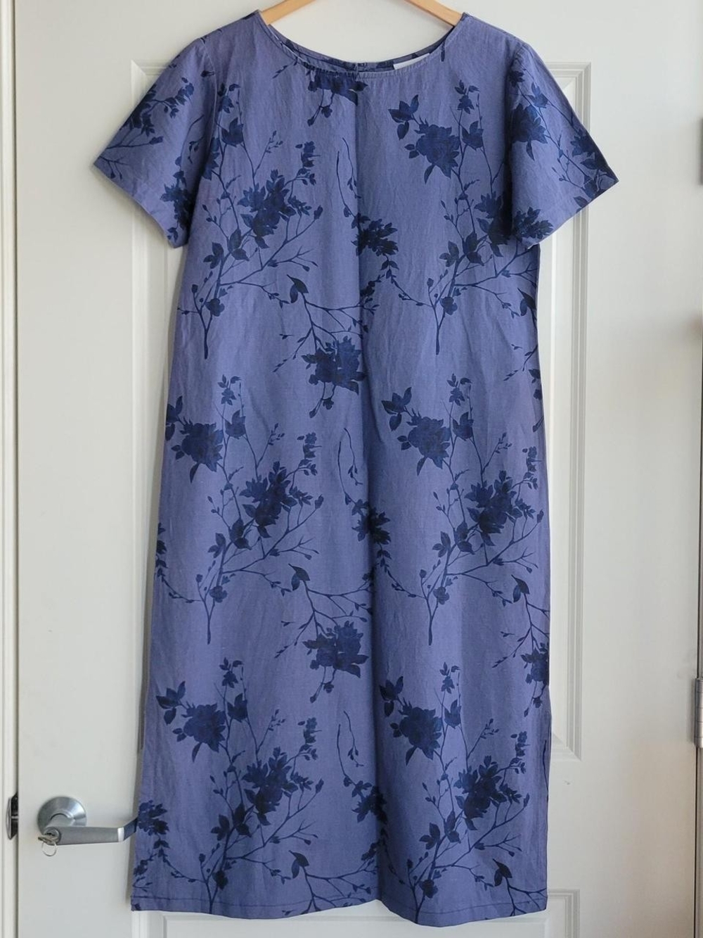 Coldwater Creek blue floral linen blend midi dress